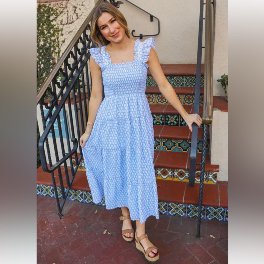 J Marie Ruffle Smocked Midi Dress